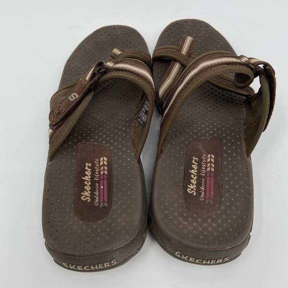Skechers Leather Slide Thong Sandal Outdoor Lifestyle Adjustable Brown Size 9 - Picture 6 of 11